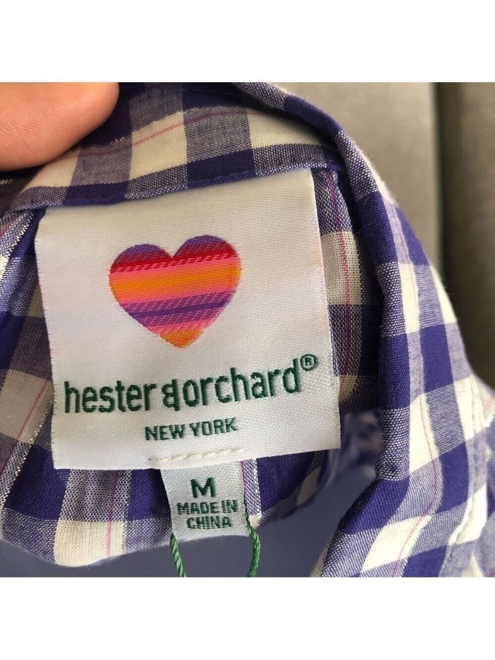 Hester And Orchard Gingham Checkered Button Down Shirt Blue White M - Picture 10 of 16